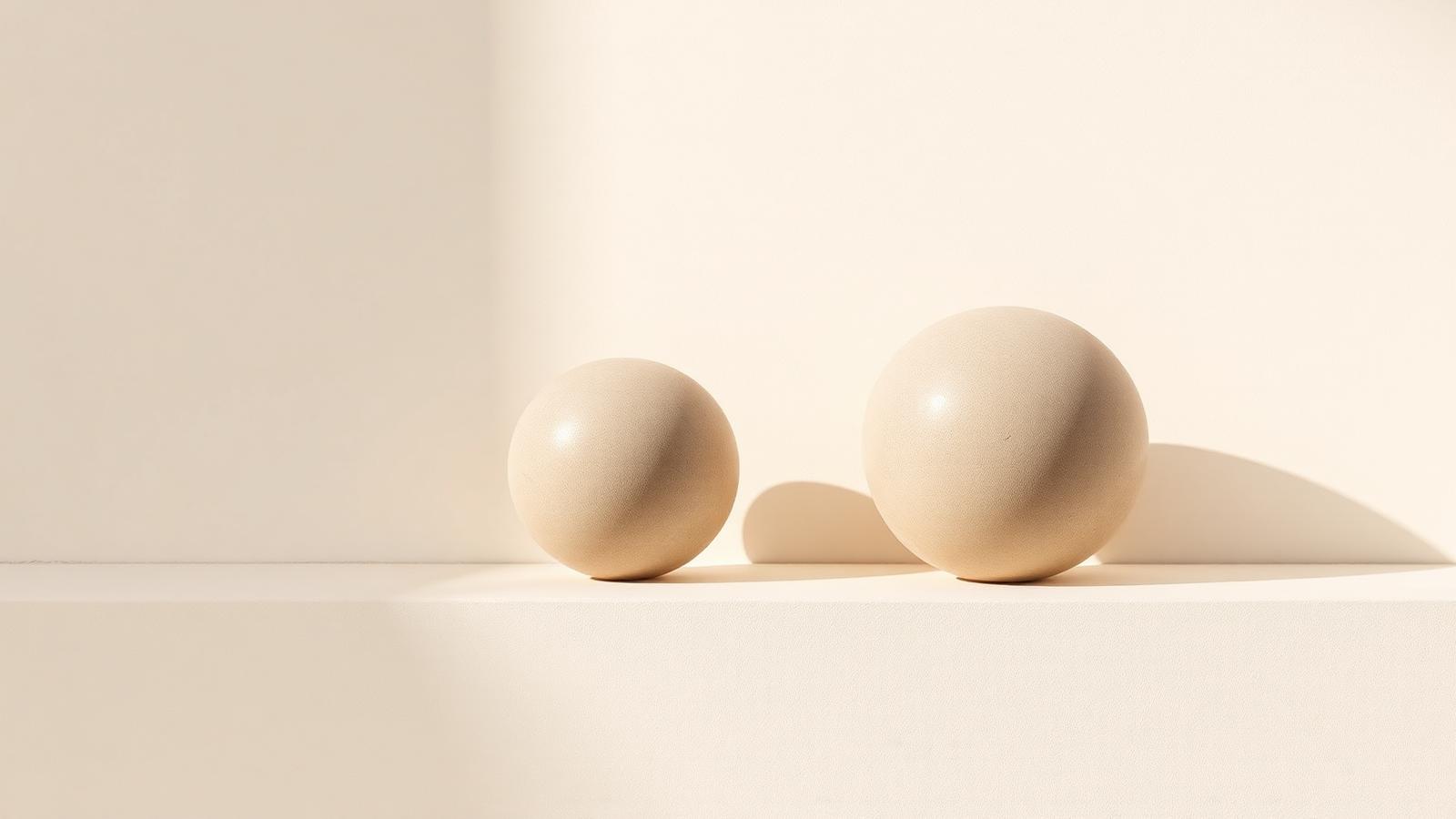 Two smooth stone spheres in balanced light, representing midface volume and cheek filler